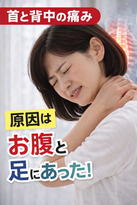 首と背中の痛みの原因はお腹と足にあった
