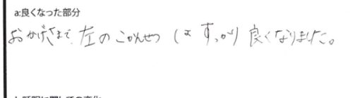 施術後のアンケート_股「お陰様で股関節の痛みはすっかり良くなった」