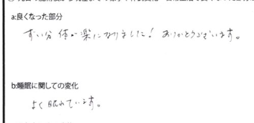 痛みが無くなり楽になった＿アンケート回答